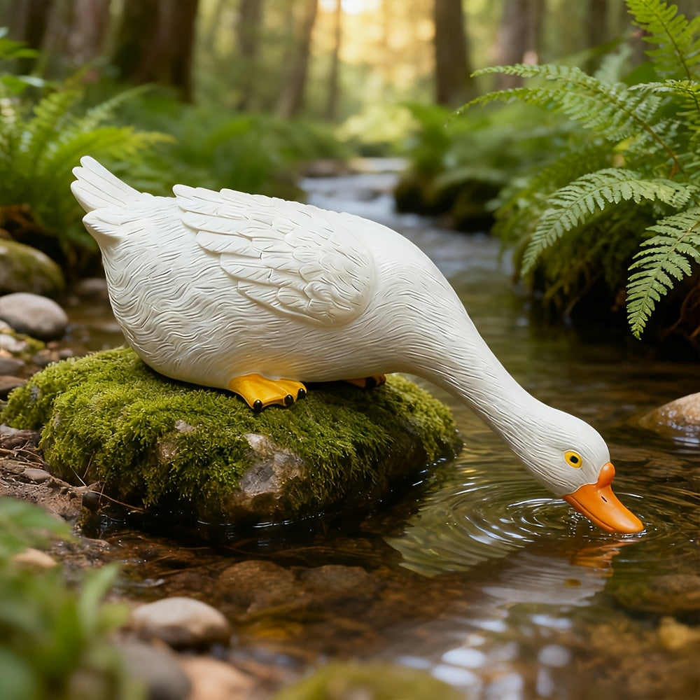 Elegant White Resin Duck Figurine, 46Cm Decorative Art Item for Hallway, Lounge, Garden Festive Decoration
