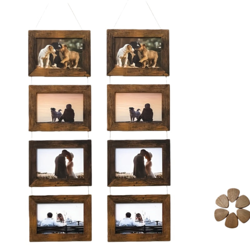 2pcs 4-Panel Wooden Photo Frame Set 4X6 Collage Photo Display with Glass Cover Growth Chart Frame for Wall Hanging And Tabletop Display - Nursery, Home Decor, Room Accents - Wedding, Housewarming, Gifts
