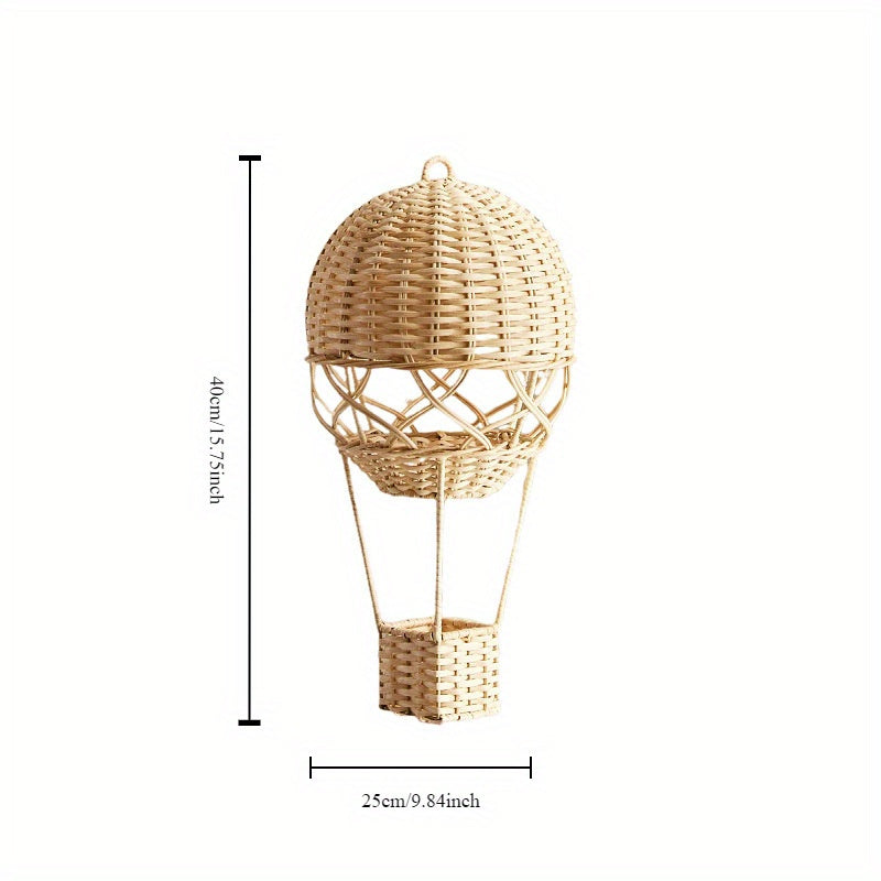 Handmade Bohemian Rattan Hot Air Balloon Decoration - Ceiling Hanging for Engagement, Wedding & Home Decoration, Rattan Material, No Power Required, Free