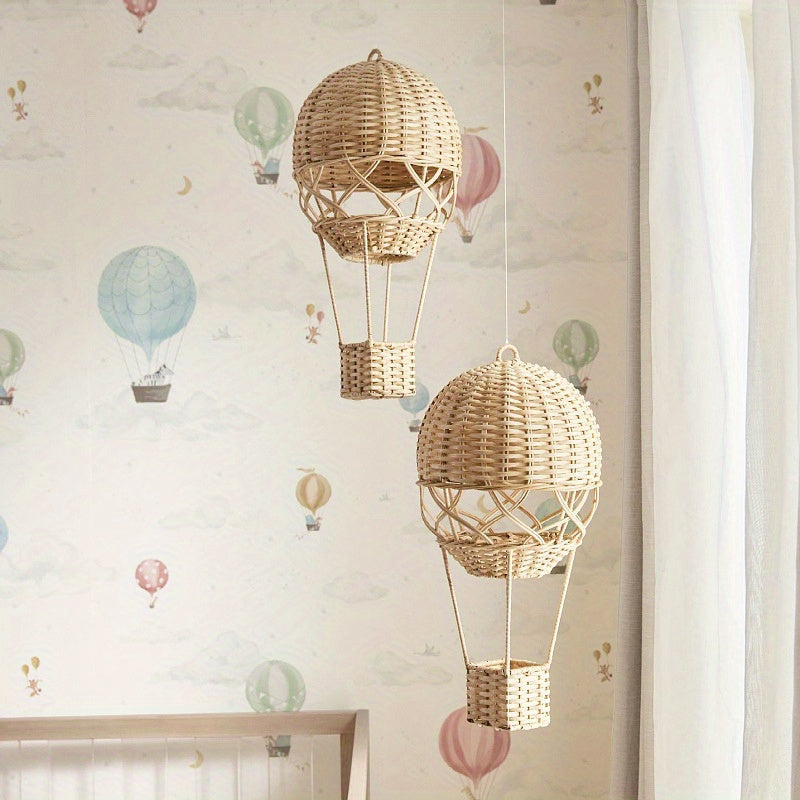 Handmade Bohemian Rattan Hot Air Balloon Decoration - Ceiling Hanging for Engagement, Wedding & Home Decoration, Rattan Material, No Power Required, Free