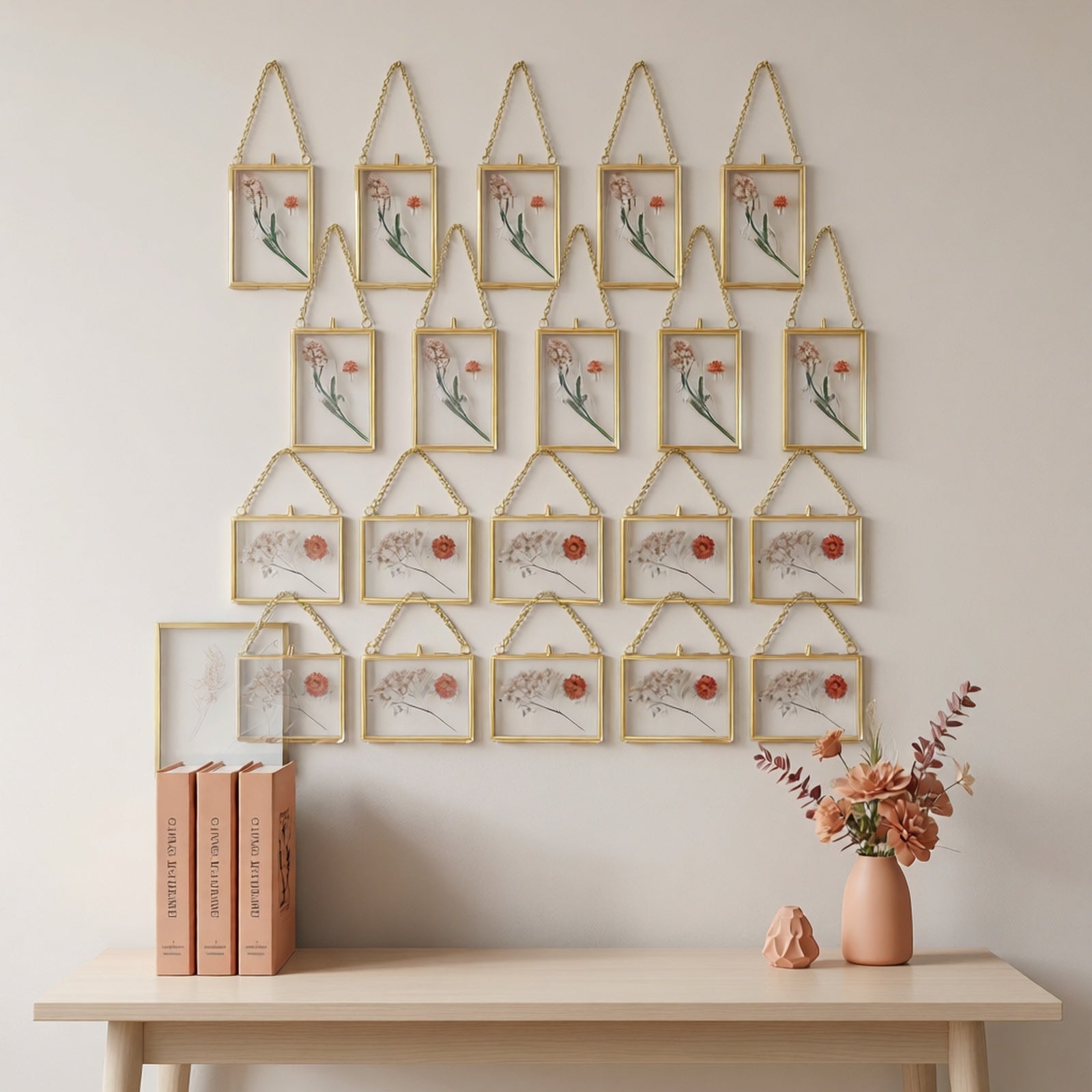 20pcs Clear Glass Pressed Flower Frames with Brass Double Glass Panels & Hanging Chains - Vertical\u002FHorizontal Wall-Mountable Photo Frames Suitable for Pressed Flower Art, Photos, Gallery Display - Classic Rectangular Picture Frames