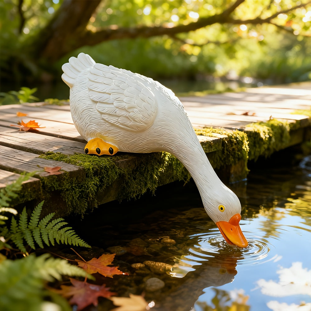 Elegant White Resin Duck Figurine, 46Cm Decorative Art Item for Hallway, Lounge, Garden Festive Decoration
