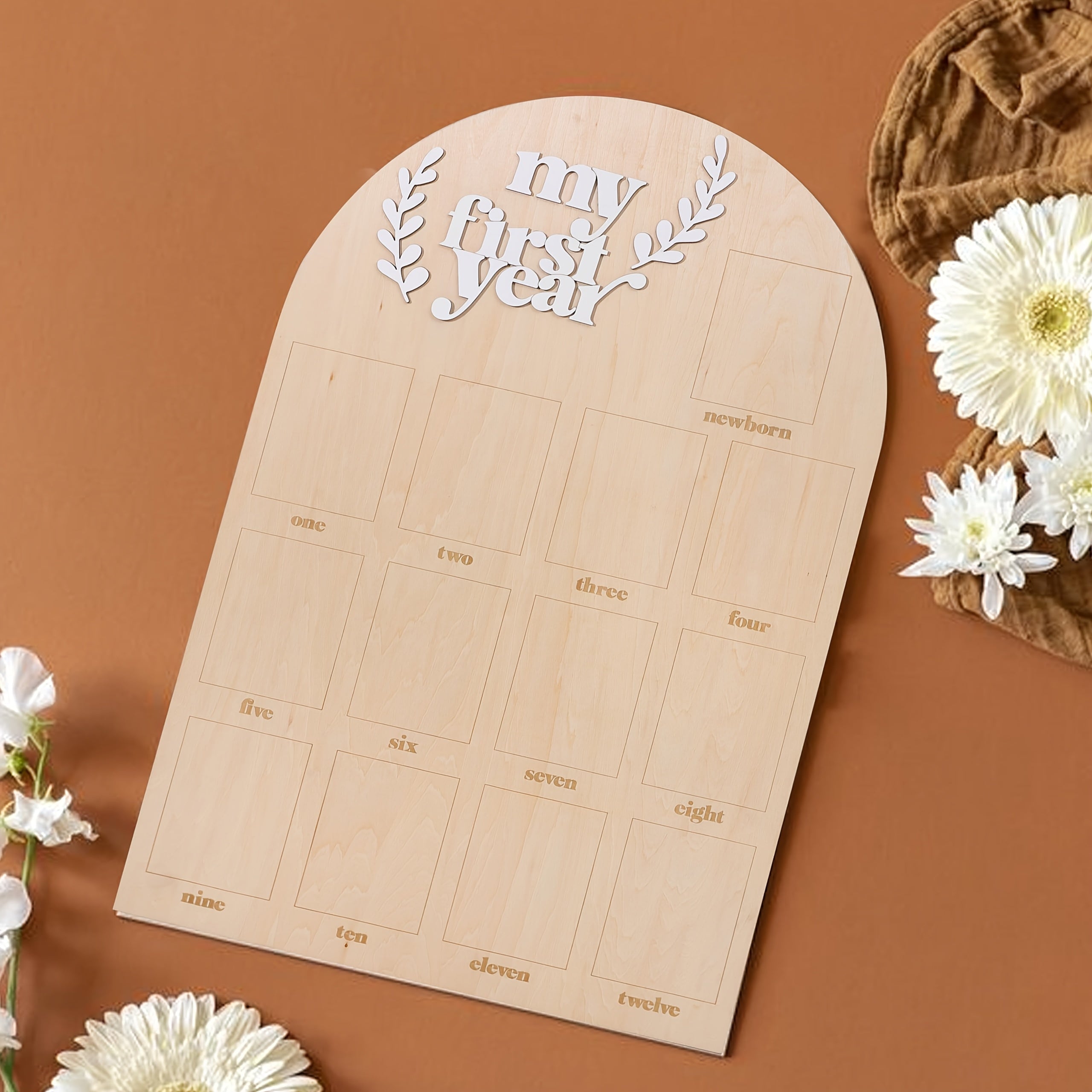 2D2D Flat Wooden Milestone Commemorative Frame - Vertical Unfinished Collage Photo Frame for First Year Photos, Decorative Displays, Souvenir Gifts, 2D Flat