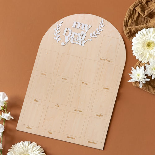2D2D Flat Wooden Milestone Commemorative Frame - Vertical Unfinished Collage Photo Frame for First Year Photos, Decorative Displays, Souvenir Gifts, 2D Flat