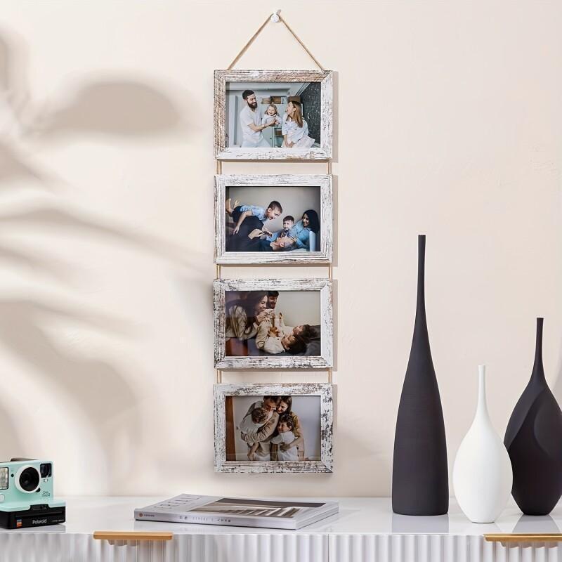 2pcs 4-Panel Wooden Photo Frame Set 4X6 Collage Photo Display with Glass Cover Growth Chart Frame for Wall Hanging And Tabletop Display - Nursery, Home Decor, Room Accents - Wedding, Housewarming, Gifts