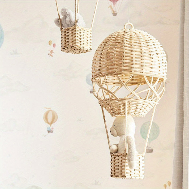 Handmade Bohemian Rattan Hot Air Balloon Decoration - Ceiling Hanging for Engagement, Wedding & Home Decoration, Rattan Material, No Power Required, Free