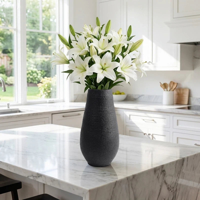 Minimalist Black Ceramic Vase, Matte Textured End, Nordic Style Living Room And Entryway Decor, Dried Flower Vase Container