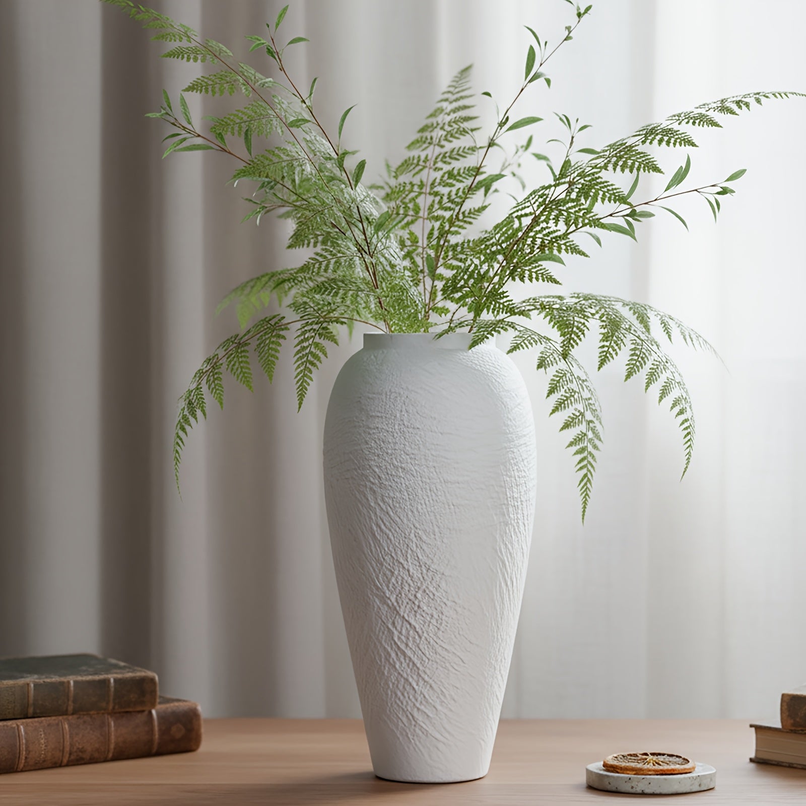 Vintage Ceramic Vase - Minimalist Textured Round Flower Vase Suitable for Living Room Shelf & Farmhouse Table Centerpiece Decor, Elegant Decorative Vase, Durable Ceramic Vase, Neutral Texture 12.6''