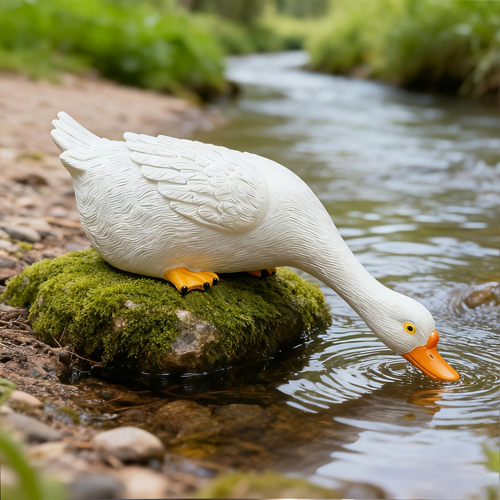 Elegant White Resin Duck Figurine, 46Cm Decorative Art Item for Hallway, Lounge, Garden Festive Decoration