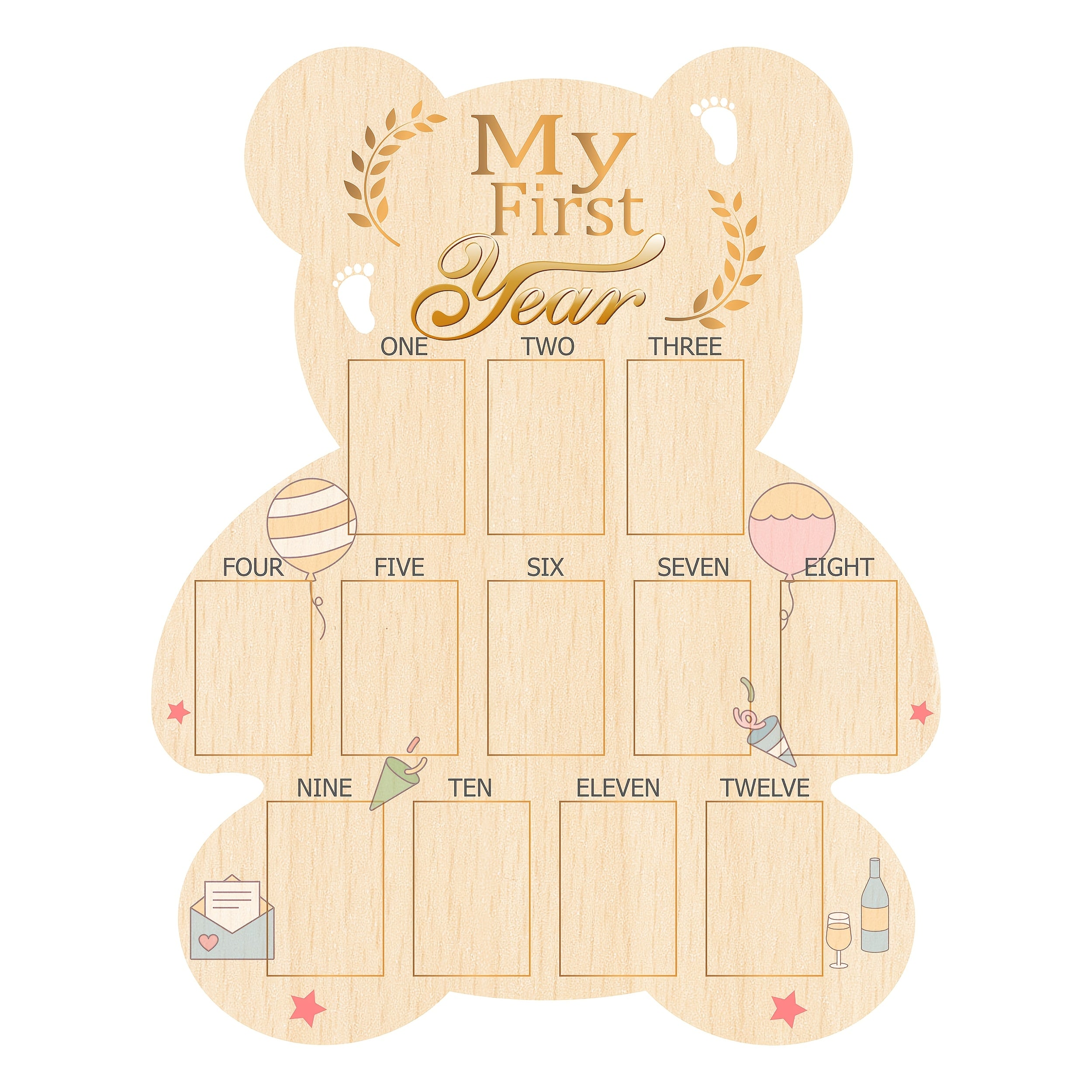 Stylish Wooden Frame to Commemorate a First Year Milestones, Featuring a Bear Design - an Ideal Keepsake Gift for Newborns, Baptisms, And New Parents
