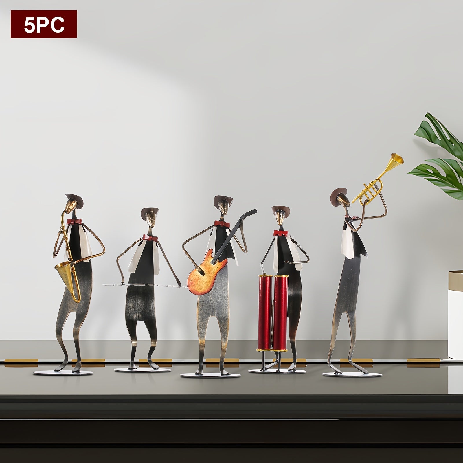 5pcs, Cowboy Band Iron Sculpture, Trumpet, Drum, Piano, Guitar, Saxophone, Music Performance, Metal, Home Decoration, Handmade, Paint Craft, for Music Lovers, Halloween, Christmas, Birthday Gifts