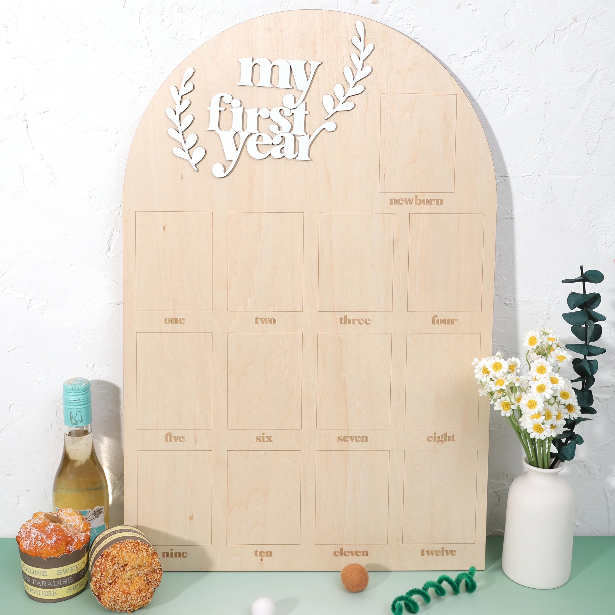 2D2D Flat Wooden Milestone Commemorative Frame - Vertical Unfinished Collage Photo Frame for First Year Photos, Decorative Displays, Souvenir Gifts, 2D Flat
