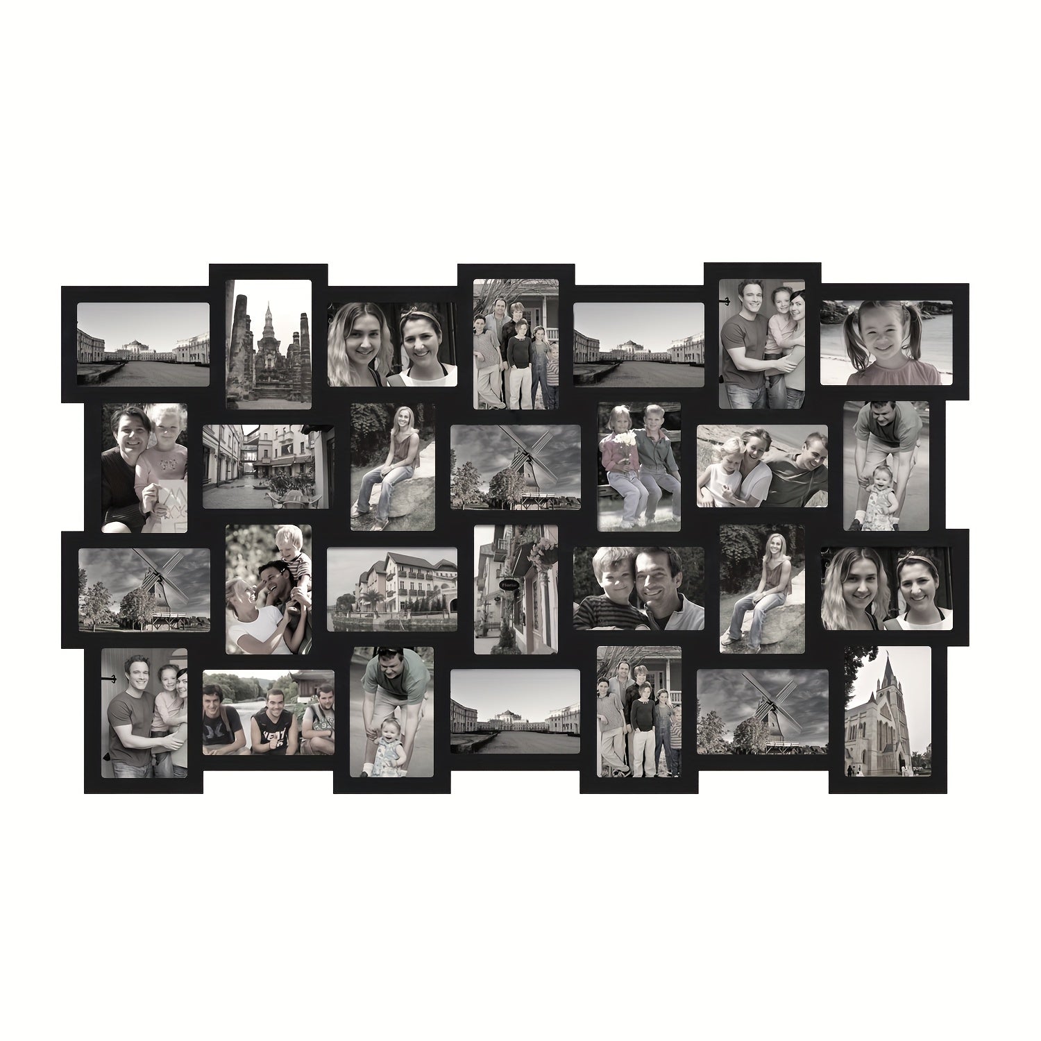 28-Photo Frame - Black Wood Wall Hanging Picture Collage 4x6 Pictures Frame with Basket-Weave Horizontal Layout, Lightweight Wall-Mounted for Home Decor, Christmas & New Year Gift (28 Openings)