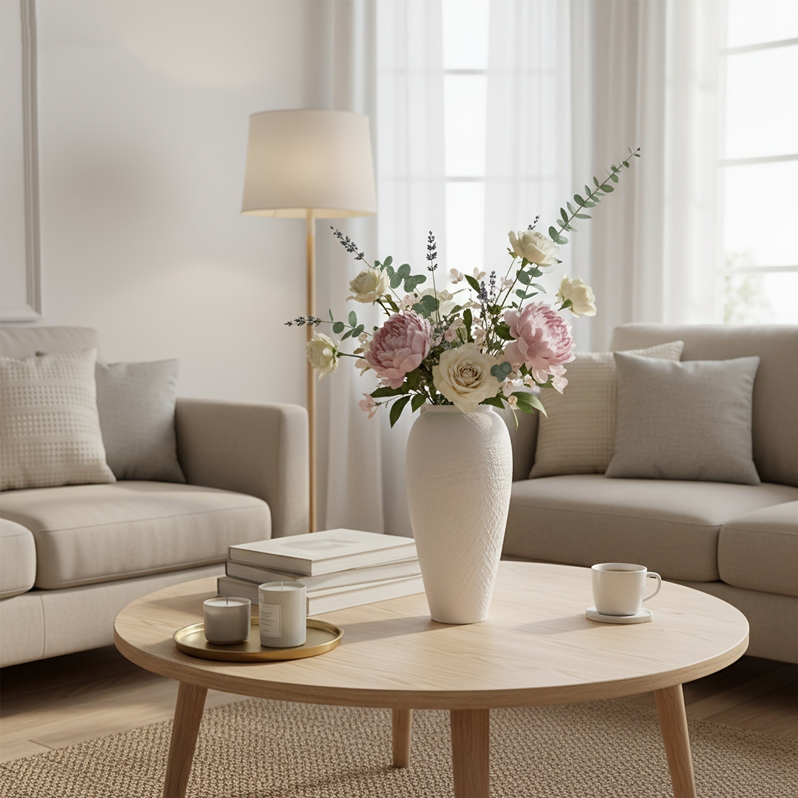 Vintage Ceramic Vase - Minimalist Textured Round Flower Vase Suitable for Living Room Shelf & Farmhouse Table Centerpiece Decor, Elegant Decorative Vase, Durable Ceramic Vase, Neutral Texture 12.6''