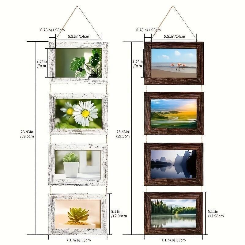 2pcs 4-Panel Wooden Photo Frame Set 4X6 Collage Photo Display with Glass Cover Growth Chart Frame for Wall Hanging And Tabletop Display - Nursery, Home Decor, Room Accents - Wedding, Housewarming, Gifts