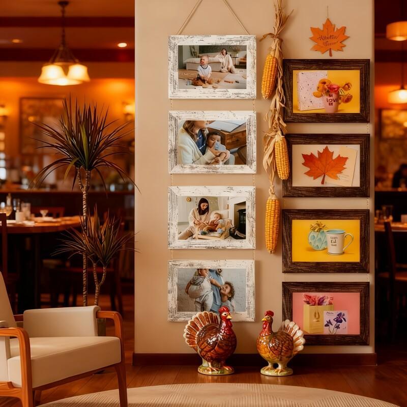 2pcs 4-Panel Wooden Photo Frame Set 4X6 Collage Photo Display with Glass Cover Growth Chart Frame for Wall Hanging And Tabletop Display - Nursery, Home Decor, Room Accents - Wedding, Housewarming, Gifts