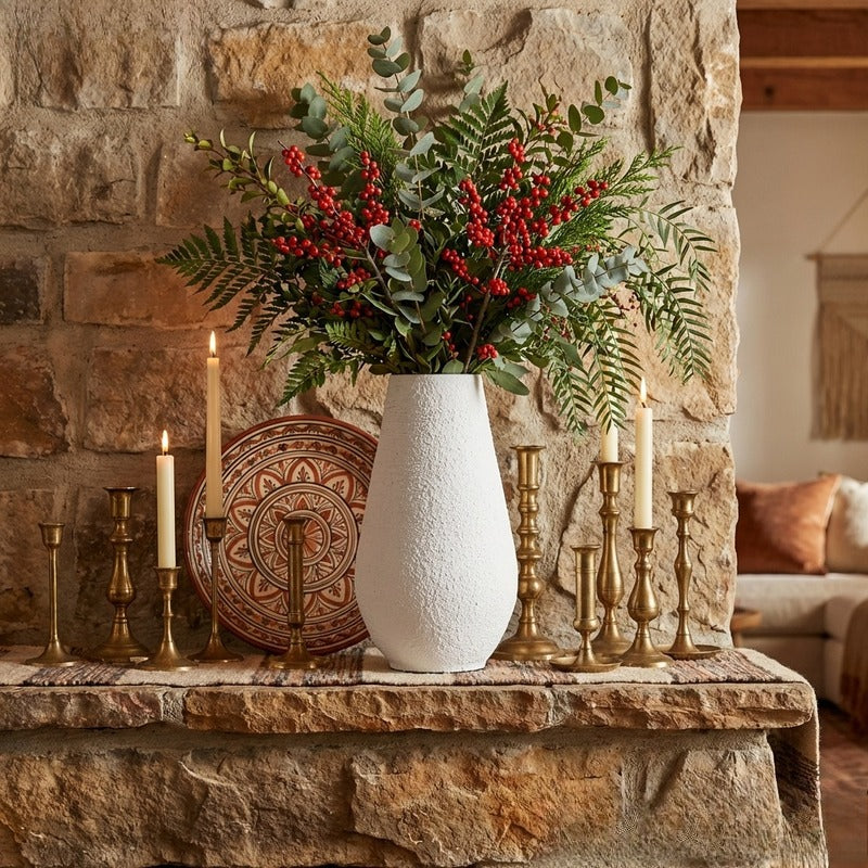 Handmade Bohemian Ceramic Vase Suitable for Tulips - Matte Finish Round Cylinder Vase with Textured, Fired Clay Pot Counter Decor, Bedroom Centerpiece, Tabletop Vase for Modern or Rustic Décor