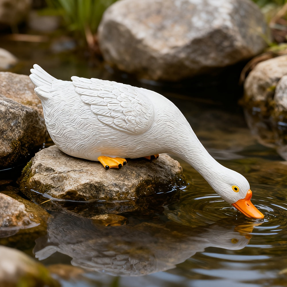 Elegant White Resin Duck Figurine, 46Cm Decorative Art Item for Hallway, Lounge, Garden Festive Decoration