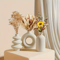 Set of 3 Ceramic Vases, Contemporary Design for Dried Flowers, Round Shape, Ideal for Pampas Grass, Bohemian Home Decoration for Centerpiece at Weddings, Dinner Parties, Living Rooms, Offices, And Bedrooms. Perfect As Housewarming, Birthday