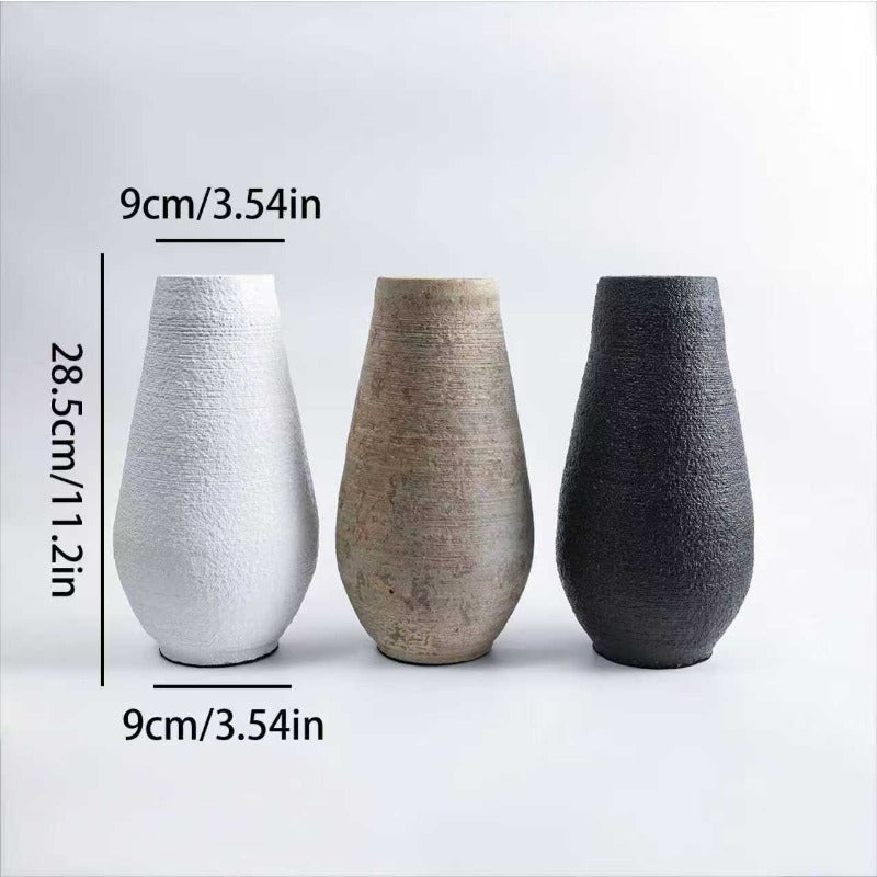 Handmade Bohemian Ceramic Vase Suitable for Tulips - Matte Finish Round Cylinder Vase with Textured, Fired Clay Pot Counter Decor, Bedroom Centerpiece, Tabletop Vase for Modern or Rustic Décor