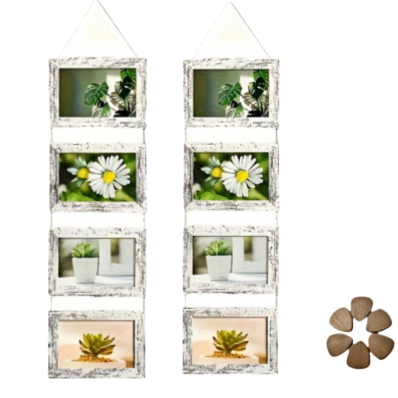 2pcs 4-Panel Wooden Photo Frame Set 4X6 Collage Photo Display with Glass Cover Growth Chart Frame for Wall Hanging And Tabletop Display - Nursery, Home Decor, Room Accents - Wedding, Housewarming, Gifts
