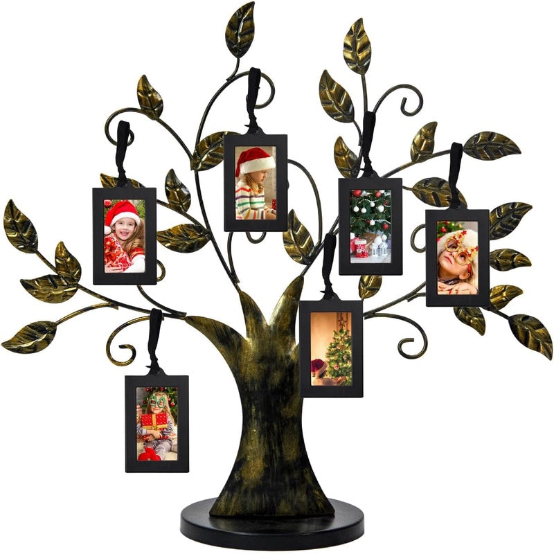 Family Tree Picture Frames for Wall and Table Decor, Ideal Christmas and Birthday Gifts with 6 Hanging Photo Frames( Bronze, 6 - Pack)