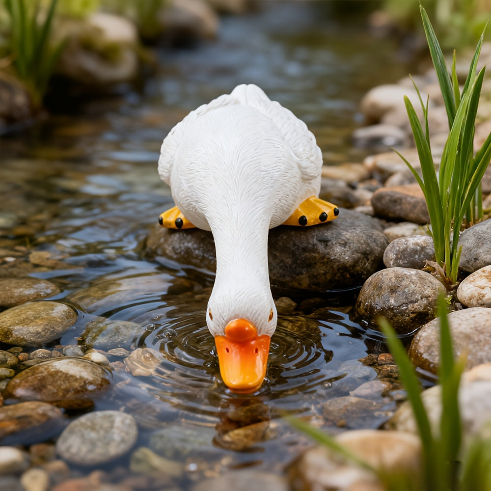 Elegant White Resin Duck Figurine, 46Cm Decorative Art Item for Hallway, Lounge, Garden Festive Decoration