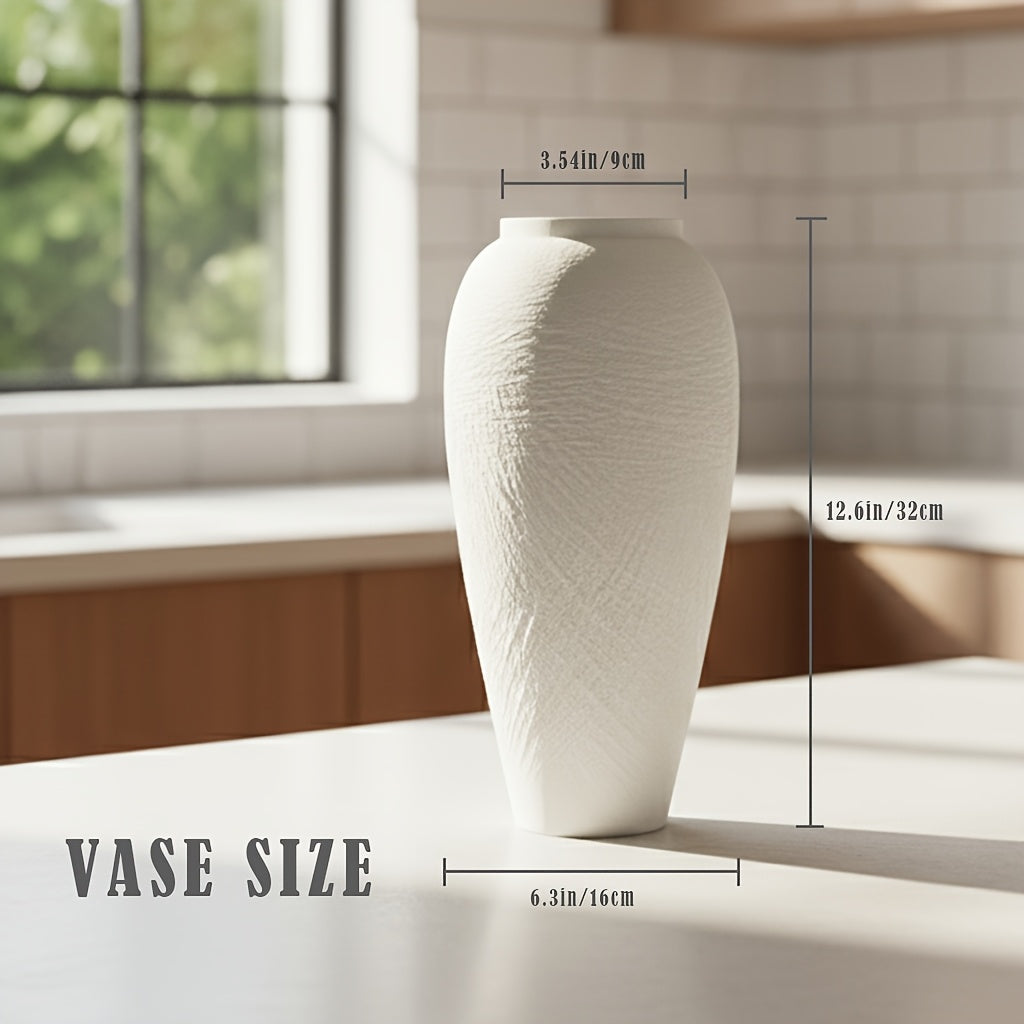 Vintage Ceramic Vase - Minimalist Textured Round Flower Vase Suitable for Living Room Shelf & Farmhouse Table Centerpiece Decor, Elegant Decorative Vase, Durable Ceramic Vase, Neutral Texture 12.6''