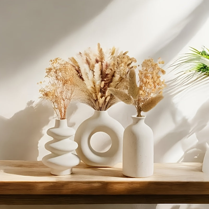 Set of 3 Ceramic Vases, Contemporary Design for Dried Flowers, Round Shape, Ideal for Pampas Grass, Bohemian Home Decoration for Centerpiece at Weddings, Dinner Parties, Living Rooms, Offices, And Bedrooms. Perfect As Housewarming, Birthday