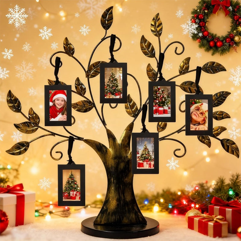 Family Tree Picture Frames for Wall and Table Decor, Ideal Christmas and Birthday Gifts with 6 Hanging Photo Frames( Bronze, 6 - Pack)