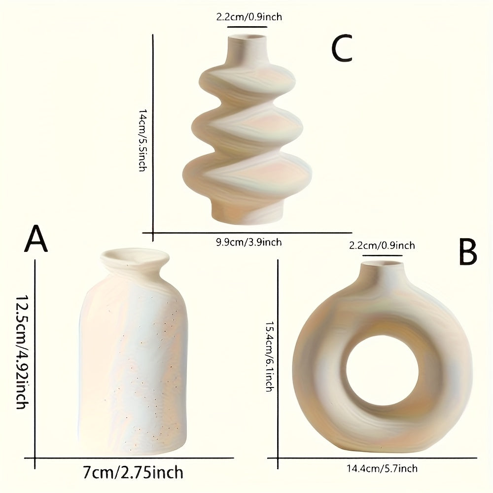 Set of 3 Ceramic Vases, Contemporary Design for Dried Flowers, Round Shape, Ideal for Pampas Grass, Bohemian Home Decoration for Centerpiece at Weddings, Dinner Parties, Living Rooms, Offices, And Bedrooms. Perfect As Housewarming, Birthday