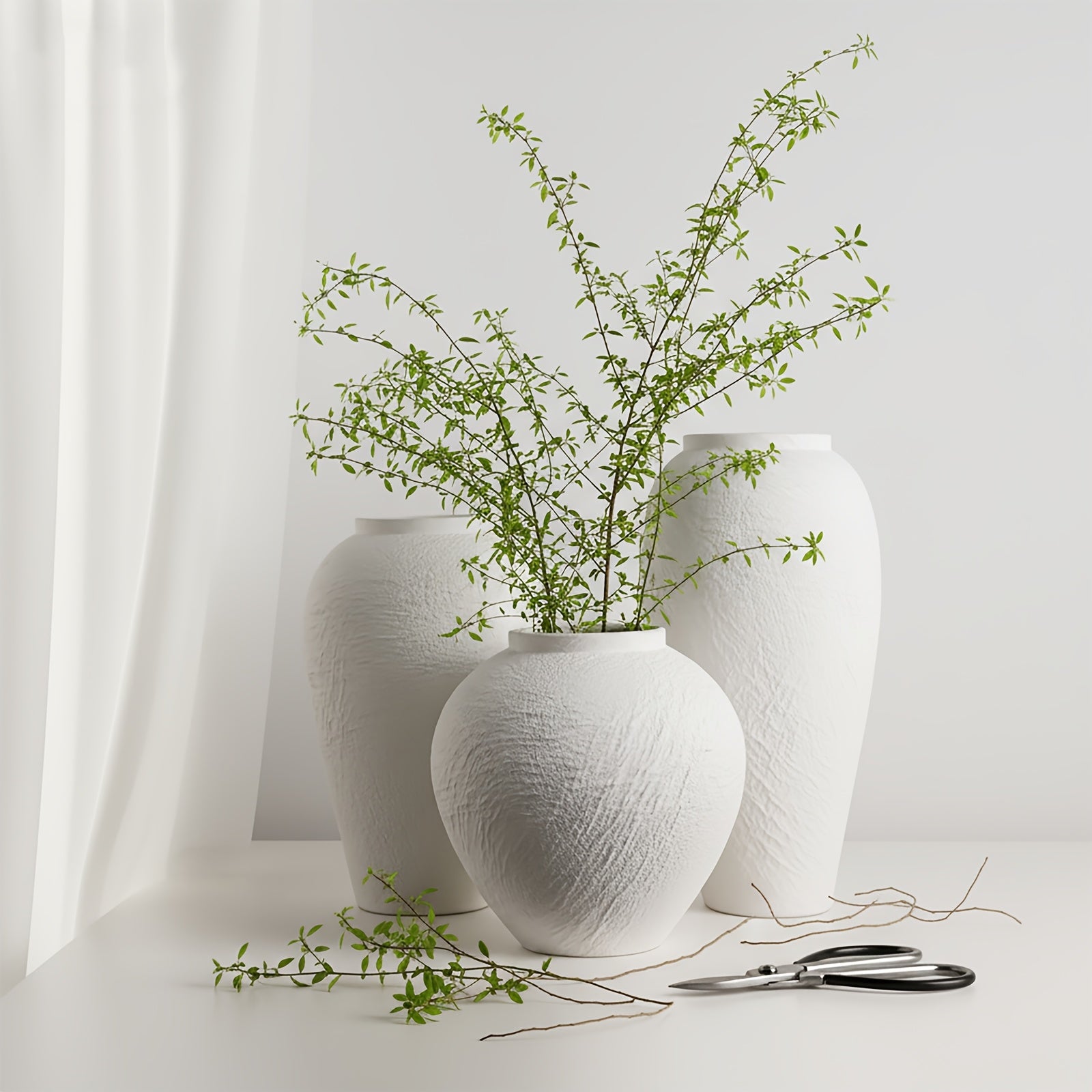 Vintage Ceramic Vase, Minimalist Texture Stone Patterned White Flower Vase, Decorative Vase for Living Room Shelf Farmhouse Dining Table Centerpiece Decor (White Texture 10.4'')