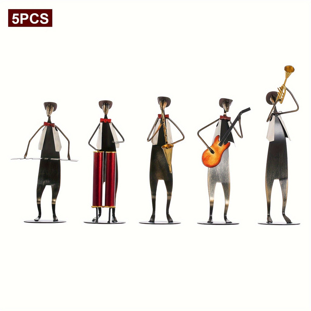 5pcs, Cowboy Band Iron Sculpture, Trumpet, Drum, Piano, Guitar, Saxophone, Music Performance, Metal, Home Decoration, Handmade, Paint Craft, for Music Lovers, Halloween, Christmas, Birthday Gifts