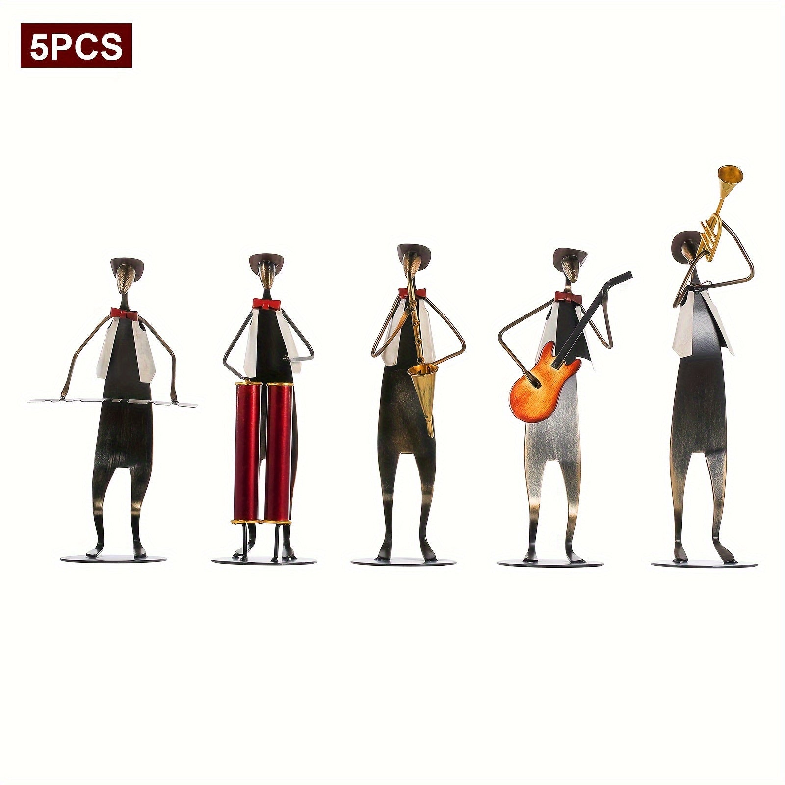5pcs, Cowboy Band Iron Sculpture, Trumpet, Drum, Piano, Guitar, Saxophone, Music Performance, Metal, Home Decoration, Handmade, Paint Craft, for Music Lovers, Halloween, Christmas, Birthday Gifts