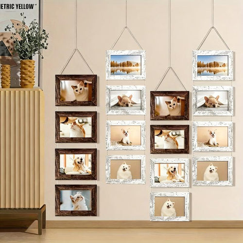 2pcs 4-Panel Wooden Photo Frame Set 4X6 Collage Photo Display with Glass Cover Growth Chart Frame for Wall Hanging And Tabletop Display - Nursery, Home Decor, Room Accents - Wedding, Housewarming, Gifts