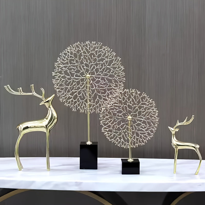 Reindeer Figurine Statues Deluxe Set of 2, Christmas Deer Pure Heavy Reindeer Ornaments for Home Decor Accents Living Room Office Bookself Tabletop Mantle Christmas Decoration, Golden