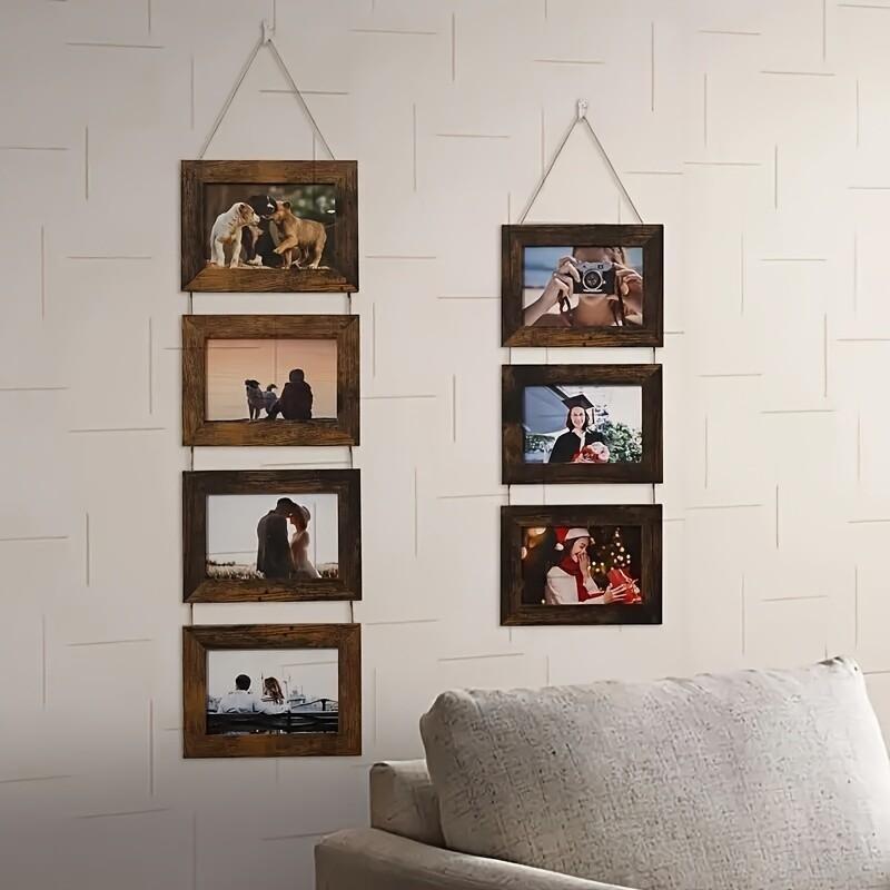 2pcs 4-Panel Wooden Photo Frame Set 4X6 Collage Photo Display with Glass Cover Growth Chart Frame for Wall Hanging And Tabletop Display - Nursery, Home Decor, Room Accents - Wedding, Housewarming, Gifts