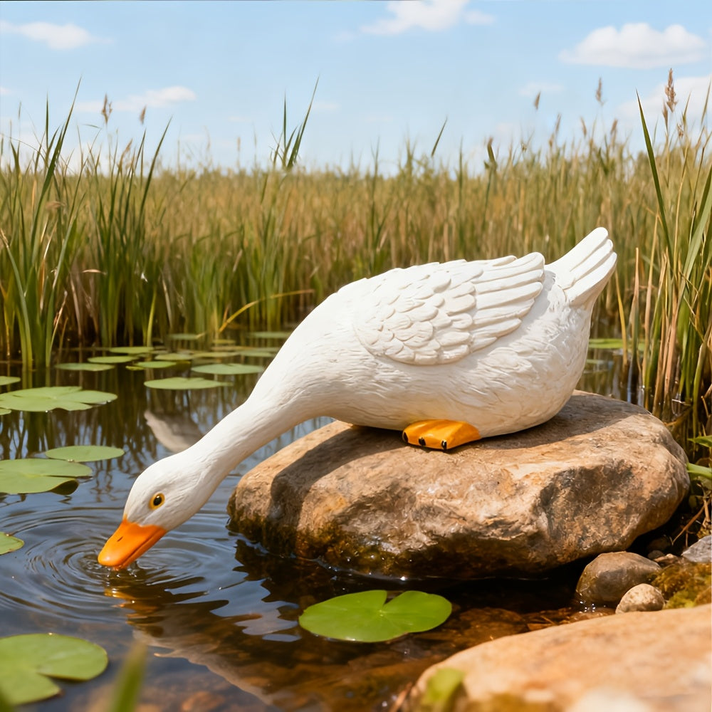 Elegant White Resin Duck Figurine, 46Cm Decorative Art Item for Hallway, Lounge, Garden Festive Decoration