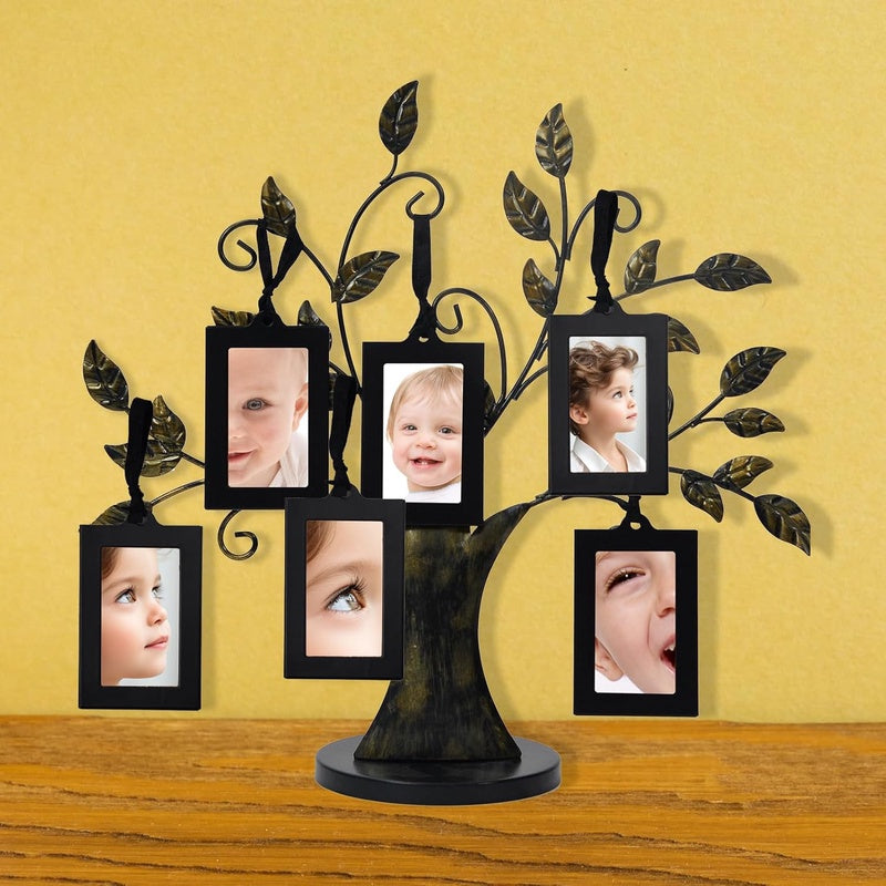 Family Tree Picture Frames for Wall and Table Decor, Ideal Christmas and Birthday Gifts with 6 Hanging Photo Frames( Bronze, 6 - Pack)