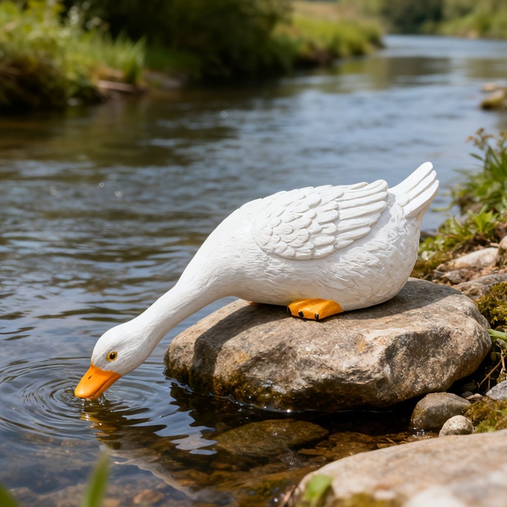Elegant White Resin Duck Figurine, 46Cm Decorative Art Item for Hallway, Lounge, Garden Festive Decoration