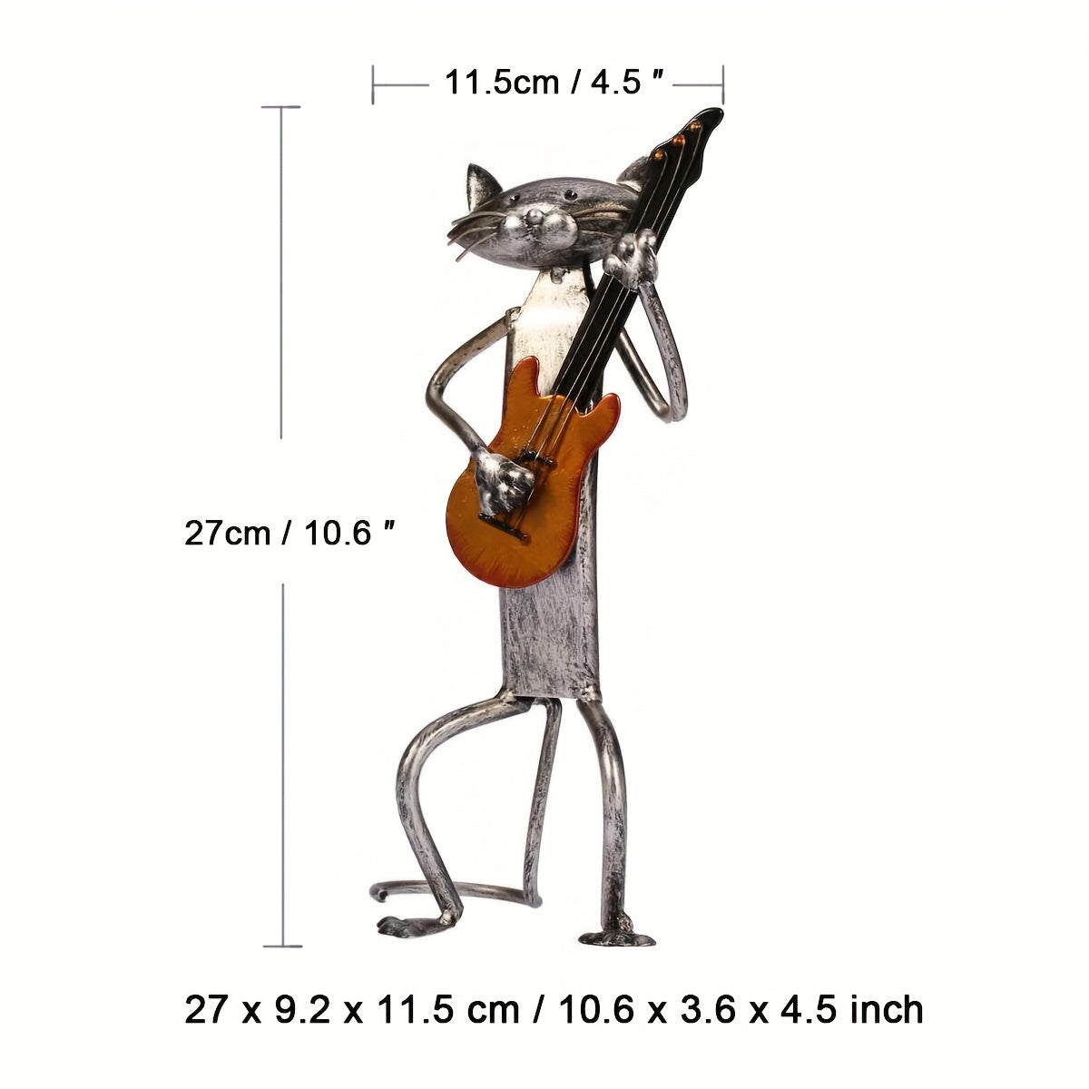 Iron Sculpture of a Cat Band Featuring a Saxophone, Guitar, And Microphone, Designed As Decorative Ornaments for Cat Lovers. A Handmade Metal Piece Perfect for Home Decor, Ideal As a Holiday Or Christmas Gift for Music Enthusiasts