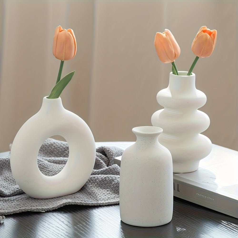 Set of 3 Ceramic Vases, Contemporary Design for Dried Flowers, Round Shape, Ideal for Pampas Grass, Bohemian Home Decoration for Centerpiece at Weddings, Dinner Parties, Living Rooms, Offices, And Bedrooms. Perfect As Housewarming, Birthday