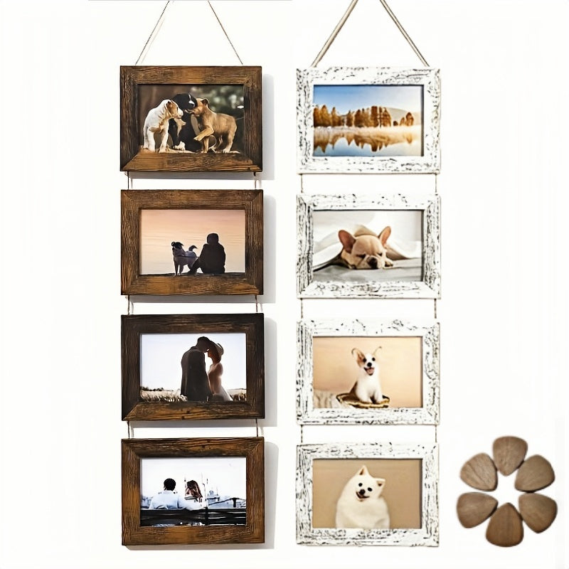 2pcs 4-Panel Wooden Photo Frame Set 4X6 Collage Photo Display with Glass Cover Growth Chart Frame for Wall Hanging And Tabletop Display - Nursery, Home Decor, Room Accents - Wedding, Housewarming, Gifts