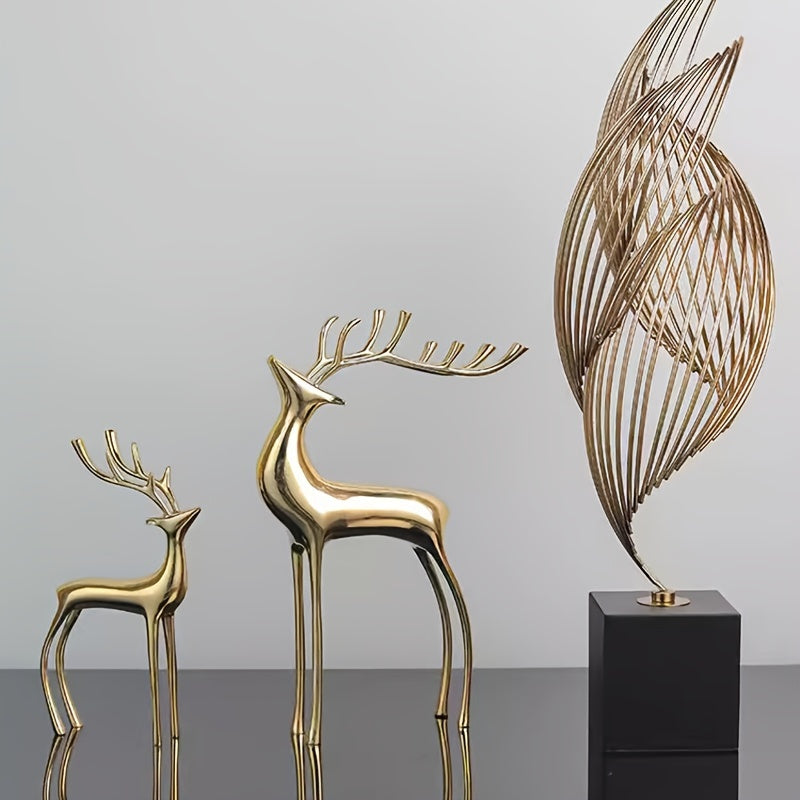 Reindeer Figurine Statues Deluxe Set of 2, Christmas Deer Pure Heavy Reindeer Ornaments for Home Decor Accents Living Room Office Bookself Tabletop Mantle Christmas Decoration, Golden