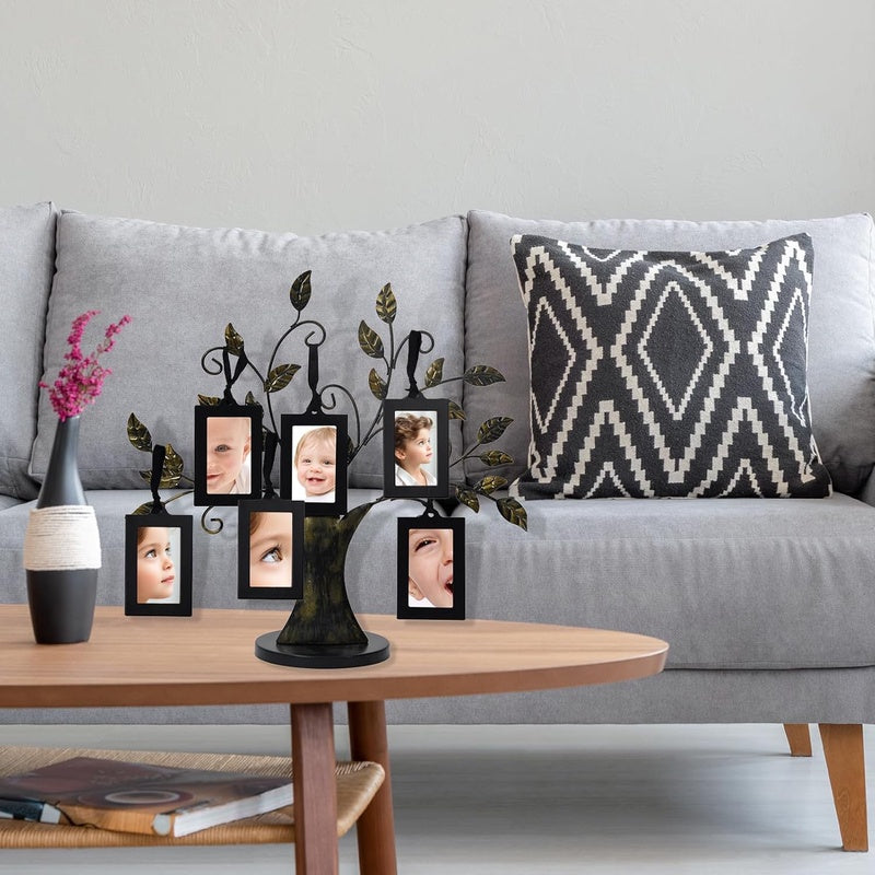 Family Tree Picture Frames for Wall and Table Decor, Ideal Christmas and Birthday Gifts with 6 Hanging Photo Frames( Bronze, 6 - Pack)