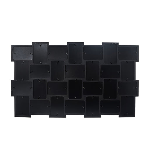 28-Photo Frame - Black Wood Wall Hanging Picture Collage 4x6 Pictures Frame with Basket-Weave Horizontal Layout, Lightweight Wall-Mounted for Home Decor, Christmas & New Year Gift (28 Openings)