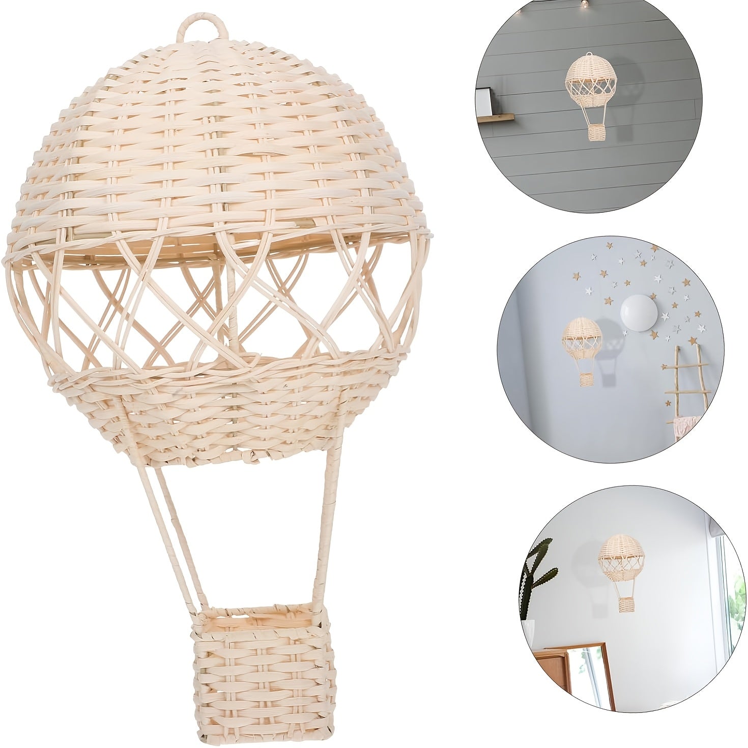 Handmade Bohemian Rattan Hot Air Balloon Decoration - Ceiling Hanging for Engagement, Wedding & Home Decoration, Rattan Material, No Power Required, Free