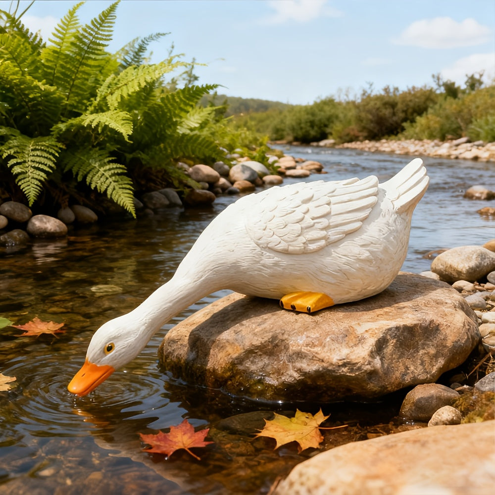 Elegant White Resin Duck Figurine, 46Cm Decorative Art Item for Hallway, Lounge, Garden Festive Decoration