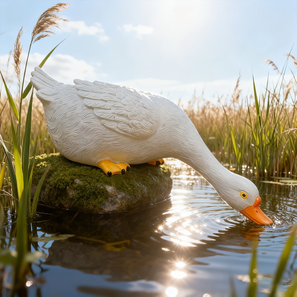 Elegant White Resin Duck Figurine, 46Cm Decorative Art Item for Hallway, Lounge, Garden Festive Decoration