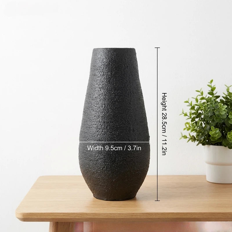 Minimalist Black Ceramic Vase, Matte Textured End, Nordic Style Living Room And Entryway Decor, Dried Flower Vase Container